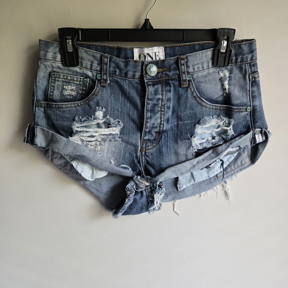 One By One Teaspoon Bandits Size 25 Denim Cutoff Shorts Distressed Button Fly